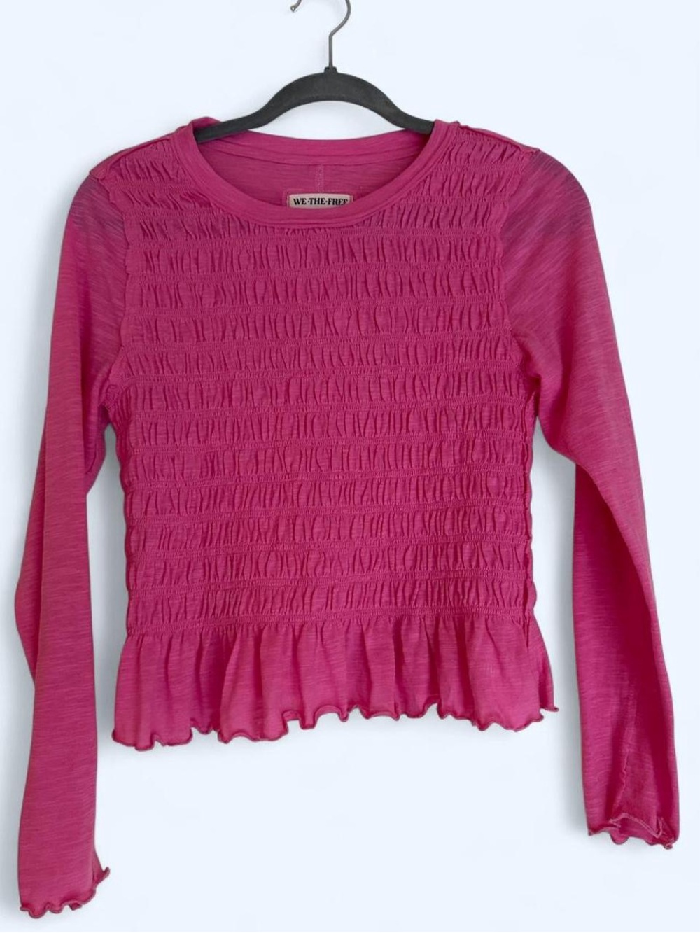 We The Free Hot Pink Smocked Long Sleeve Ruffle Top